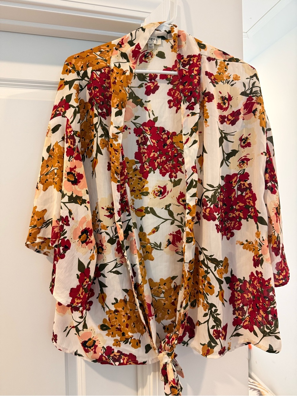 Umgee Floral Cream Blouse with Red & Mustard Accents